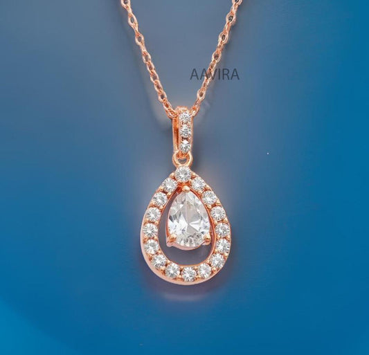Pear Diamond Pendant, Pave Set Diamond Necklace, Minimalist Jewelry, Perfect Gift for Her, 14k Rose Gold Teardrop Pear Cut Diamond Pendant