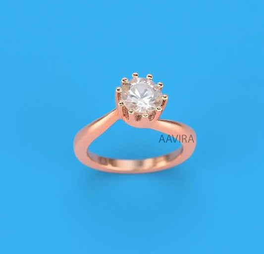 Round Diamond Engagement Ring for Women, Moissanite Diamond Solitaire Ring, Promise Ring, 14k Rose Gold Diamond Ring, Travel Ring, Mom Gift