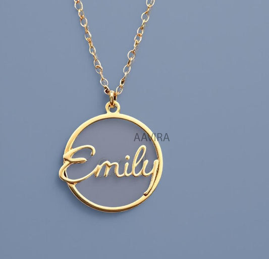 Personalised Name Necklace, Women's Name Necklace, Circle Shape Name Necklace, Emily Name Pendant Necklace, Dainty Custom Necklace, Gifts