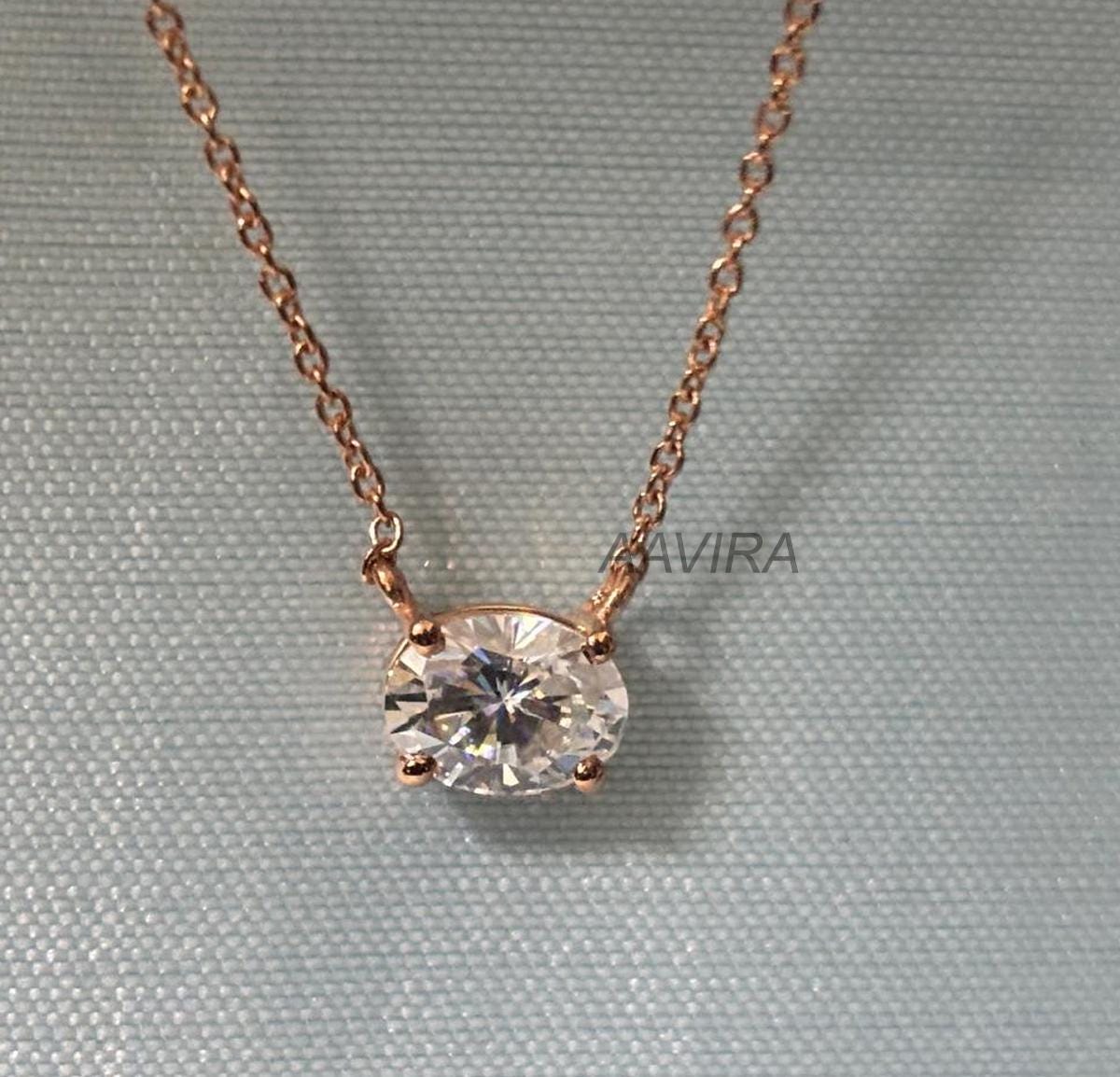 Dainty Moissanite Necklace | Round Solitaire Pendant | 925 Sterling Silver | 14k Gold Plated  | Minimalist Everyday Jewelry | Gift for Her