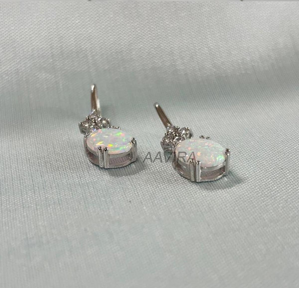Opal Earrings, Oval Cut Stud Earrings, Opal Gemstone Earrings, Opal Diamond Earrings, Gemstone Earrings, Hook Earrings, Mother's Day Gifts