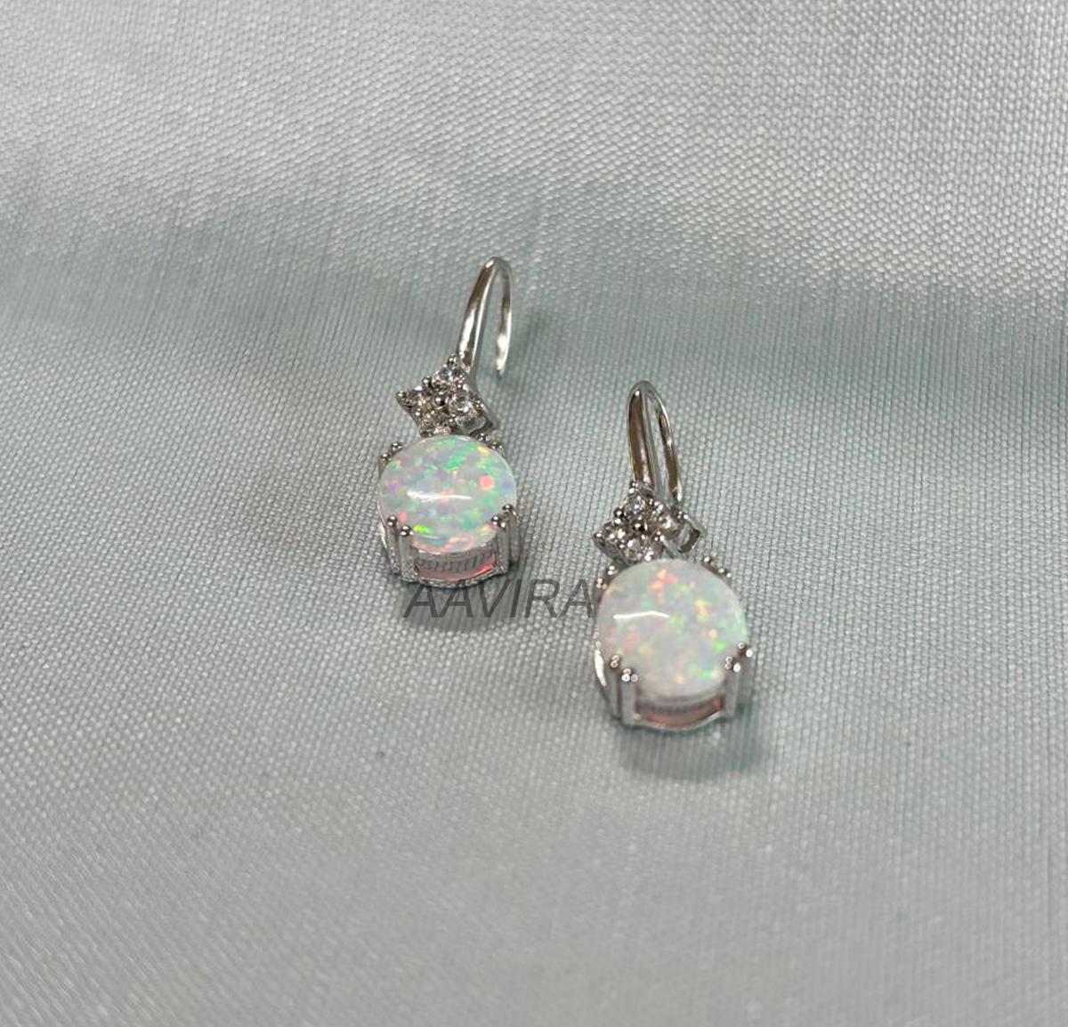 Opal Earrings, Oval Cut Stud Earrings, Opal Gemstone Earrings, Opal Diamond Earrings, Gemstone Earrings, Hook Earrings, Mother's Day Gifts