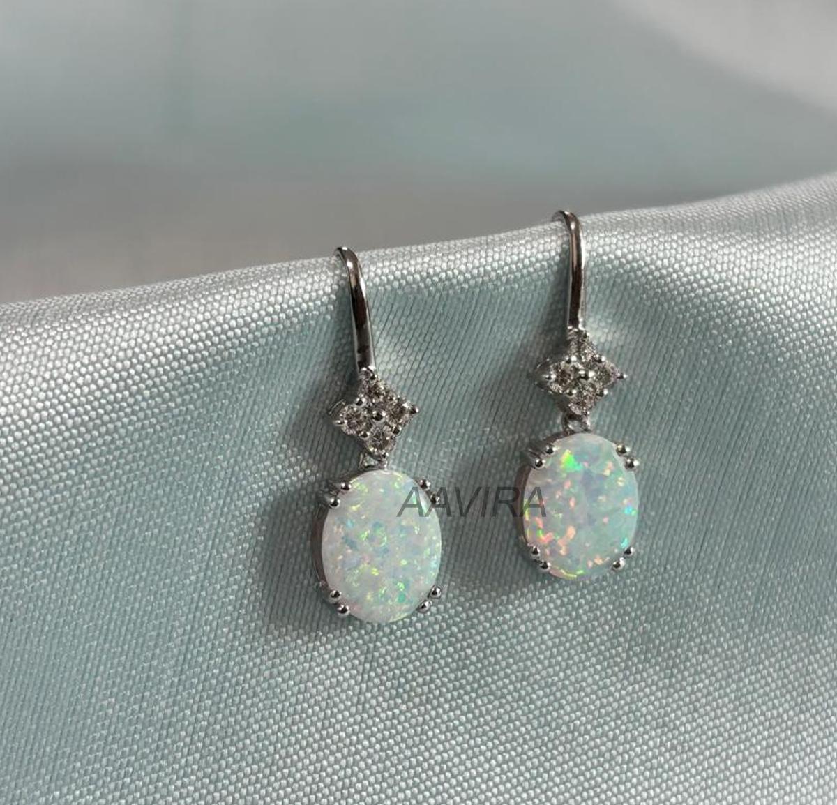 Opal Earrings, Oval Cut Stud Earrings, Opal Gemstone Earrings, Opal Diamond Earrings, Gemstone Earrings, Hook Earrings, Mother's Day Gifts
