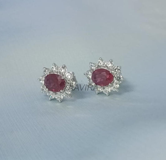 Halo Diamond Earrings, Ruby Stud Earrings, Ruby Earrings, Wedding Diamond Earrings, Bridesmaid Earrings, Oval Earrings, Gifts for Mom