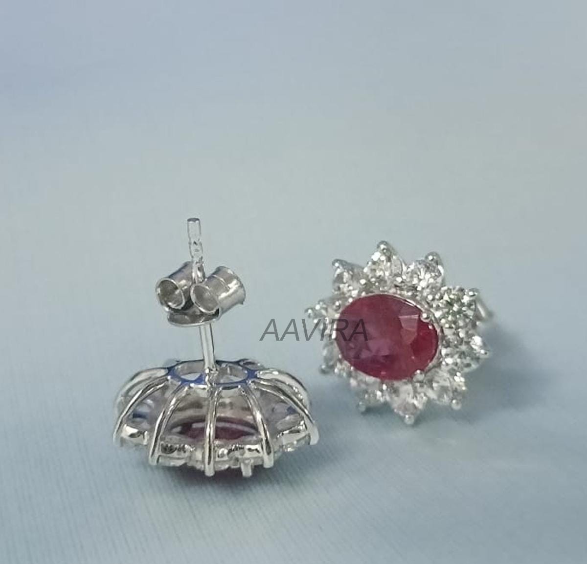 Halo Diamond Earrings, Ruby Stud Earrings, Ruby Earrings, Wedding Diamond Earrings, Bridesmaid Earrings, Oval Earrings, Gifts for Mom