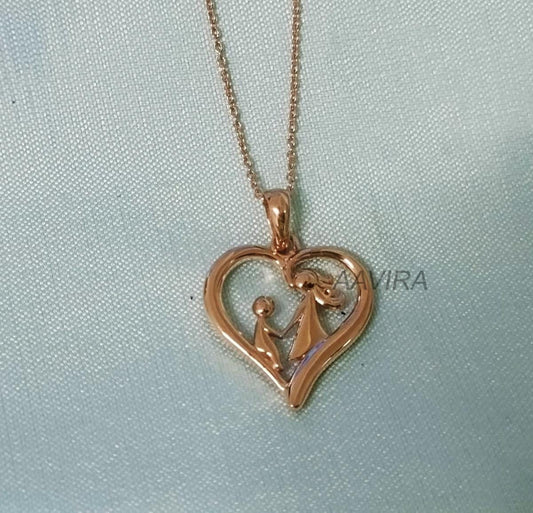 Heart Mom & Child Pendant Necklace, Custom Mother-Baby Necklace, Silhouette Necklace, Personalised Gifts, Gift for New Mom, Silver Necklace