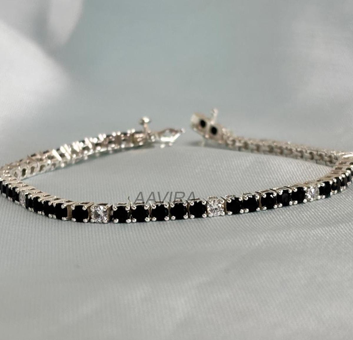 Black & White Diamond Tennis Bracelet, 3mm Black Diamond Bracelet, Wedding Bracelet, Bracelet for Women, Gifts for Her, Black Stone Bracelet