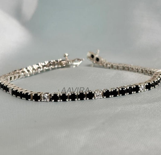 Black & White Diamond Tennis Bracelet, 3mm Black Diamond Bracelet, Wedding Bracelet, Bracelet for Women, Gifts for Her, Black Stone Bracelet