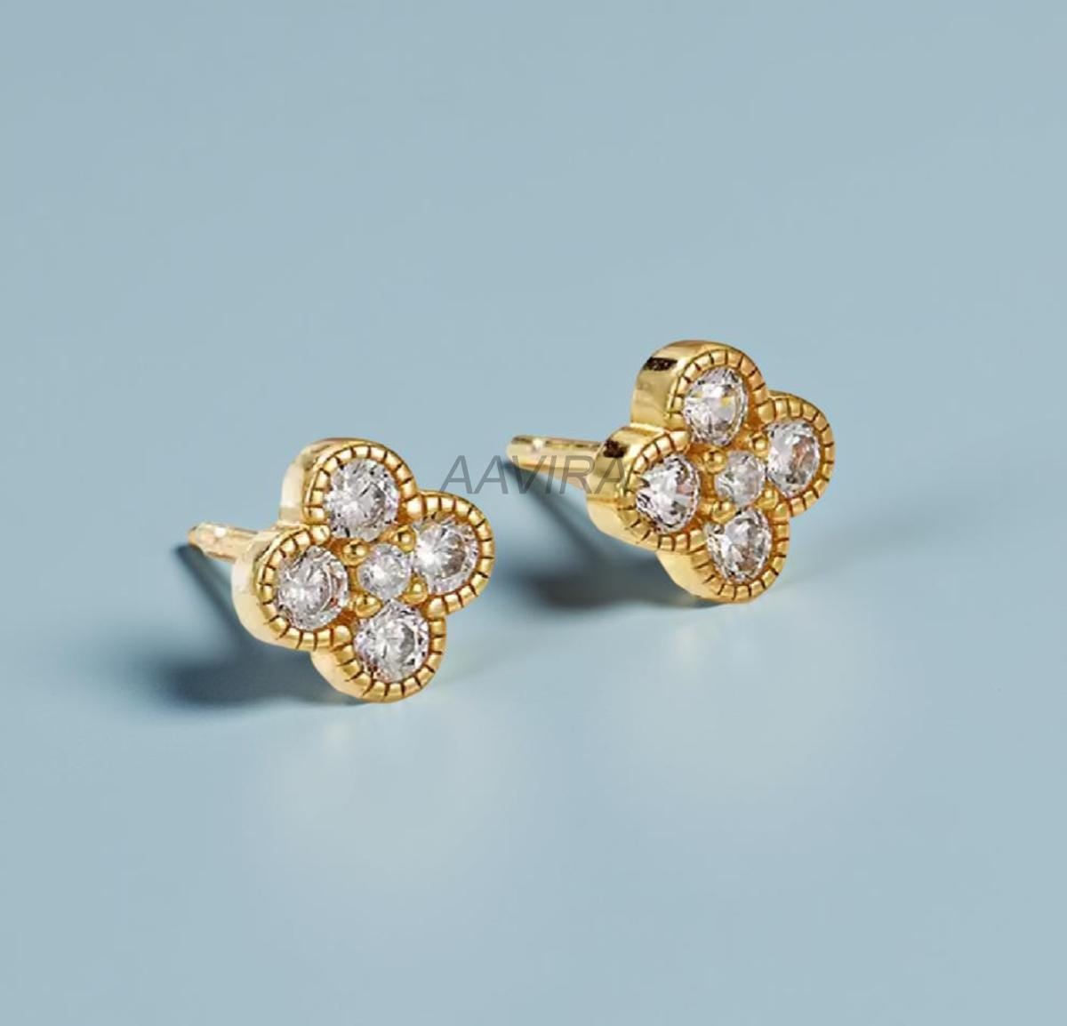 Round Cut Floral Stud Earrings, Diamond Stud Earrings, Unique Dainty Earring, Push Back Earrings, Handmade Earrings, Stud Earrings for Mom