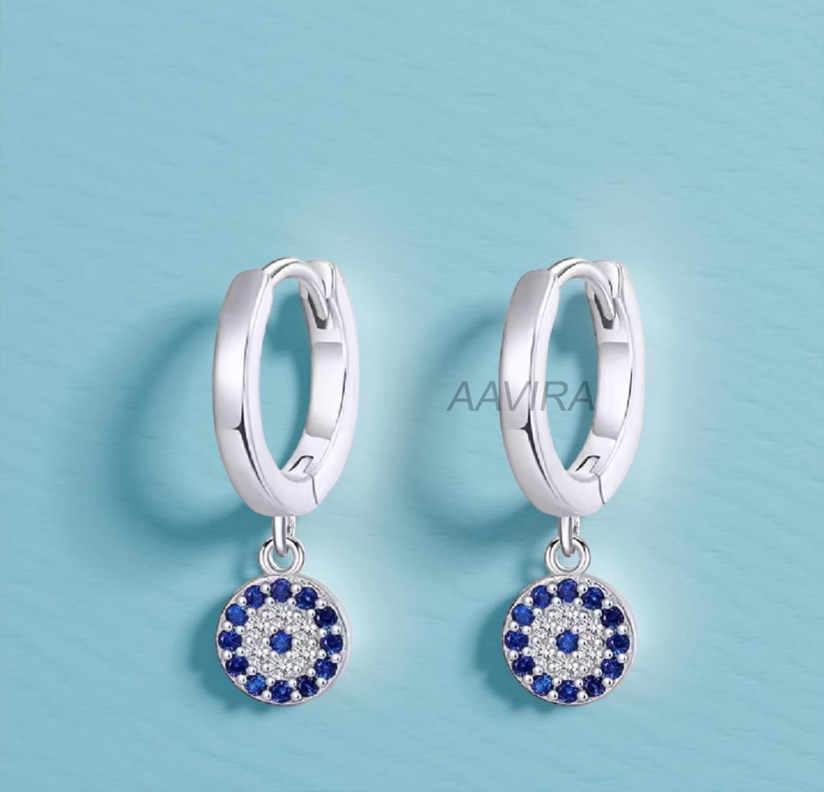 Evil Eye Dangle Earrings, Sapphire Earrings, Charm Earrings, Clip On Earrings, Protection Earrings, Drop Dangle Earrings, Gifts for Her