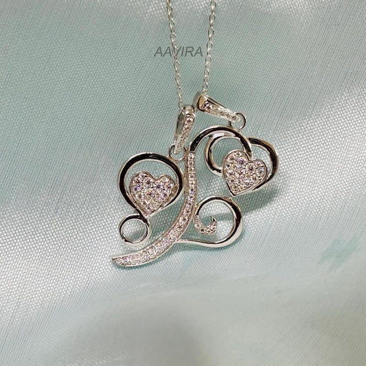 Triple Heart Diamond Pendant Necklace, Pave Set Diamond Pendant with chain, 925 Sterling Silver, Heart Pendant For Women, Everyday Pendant
