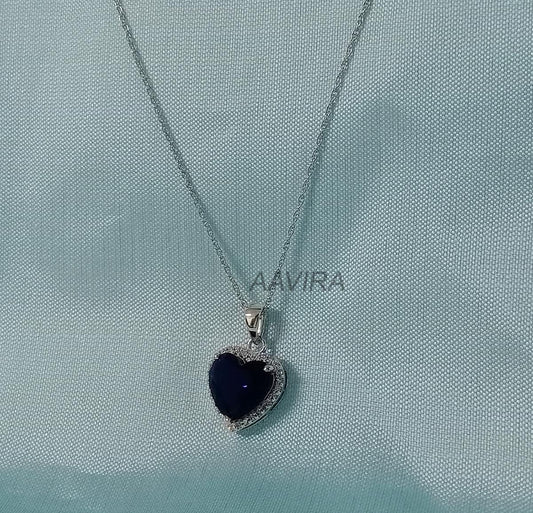 Sapphire Blue Heart Pendant Necklace, Blue Sapphire Halo Pendant, Women's Diamond Necklace, Proposal Birthstone Gift for Her, Love Gift