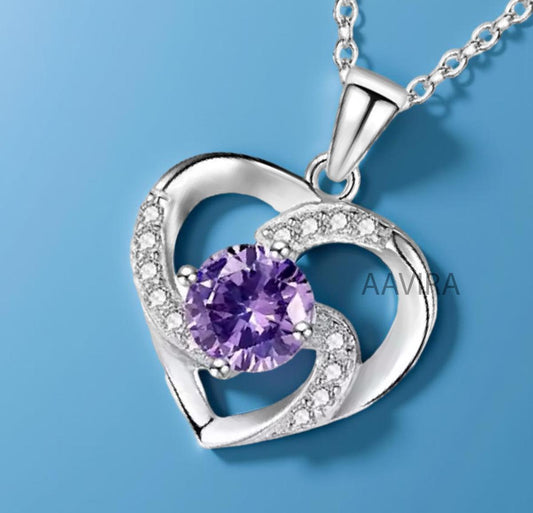 Amethyst Heart Necklace, Heart Pendant, Dainty Round Purple Amethyst Heart Pendant Necklace, Diamond Pendant for Women, Gemstone Necklace