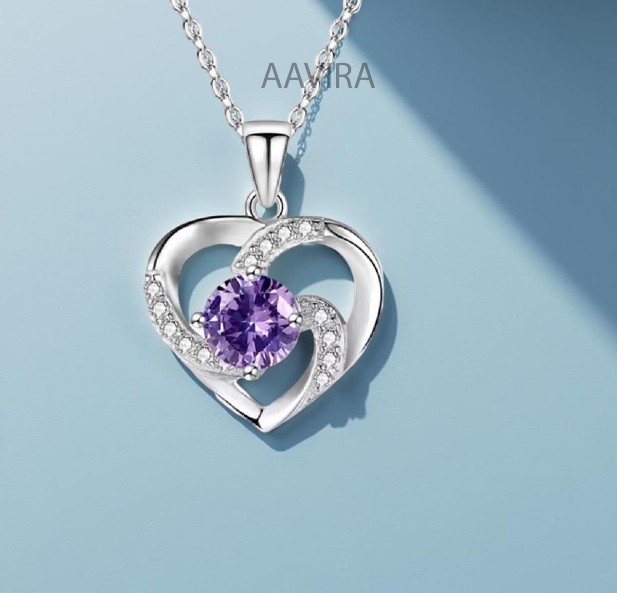 Amethyst Heart Necklace, Heart Pendant, Dainty Round Purple Amethyst Heart Pendant Necklace, Diamond Pendant for Women, Gemstone Necklace