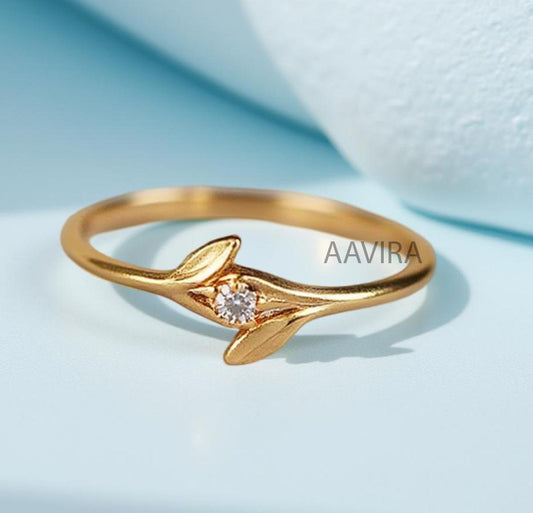 Leaf Shape Diamond Engagement Ring,  Dainty Rings for Women, Moissanite Promise Ring for Women, 14k Yellow Gold Diamond Ring, Gifts for Mom