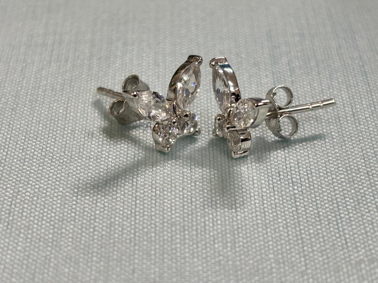 Marquise and Round Cut Diamond Butterfly Earrings, Stud Earrings, Diamond Jewelry, Butterfly Shaped Stud Earrings, Daily Use Earrings, Gifts