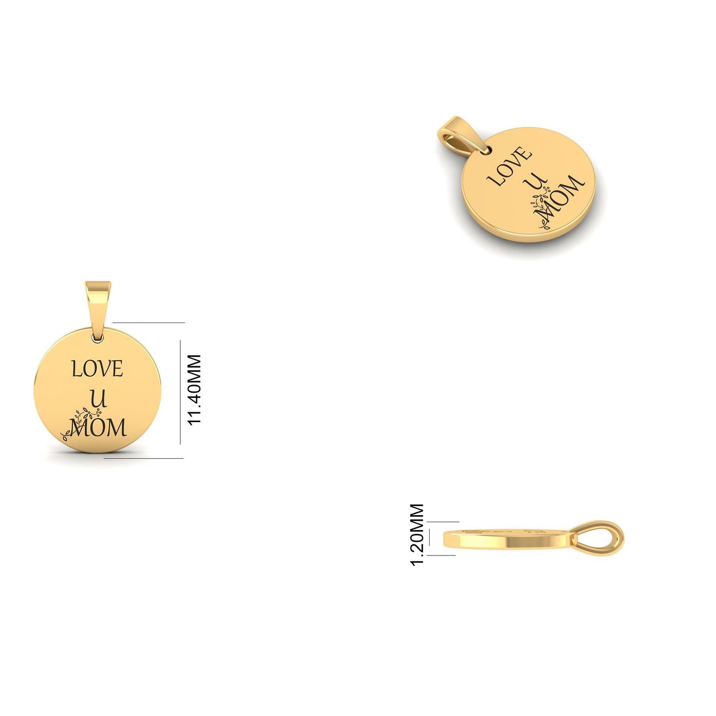 Love U Mom Custom Pendant, Personalised Gifts, Engraved Pendant, Silver Necklace, Personalized Mom Necklace, Mom Gift, Mother Necklace