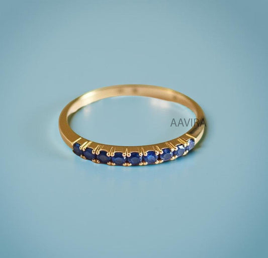 Women's Blue Sapphire Ring, Bridal Sapphire Band, Wedding Band, 14k Yellow Gold Stackable Blue Sapphire Ring, September Birthstone, Gifts