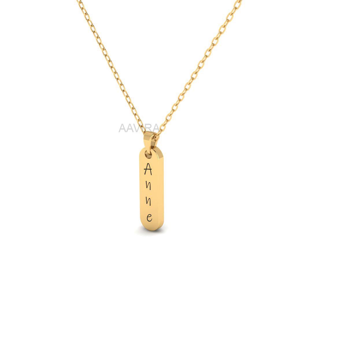 Custom Anne Name Necklace, Engraved Vertical Bar Pendant, Nameplate Bar Pendant, 14k Yellow Gold Customized Dainty Pendant, Gift For Her