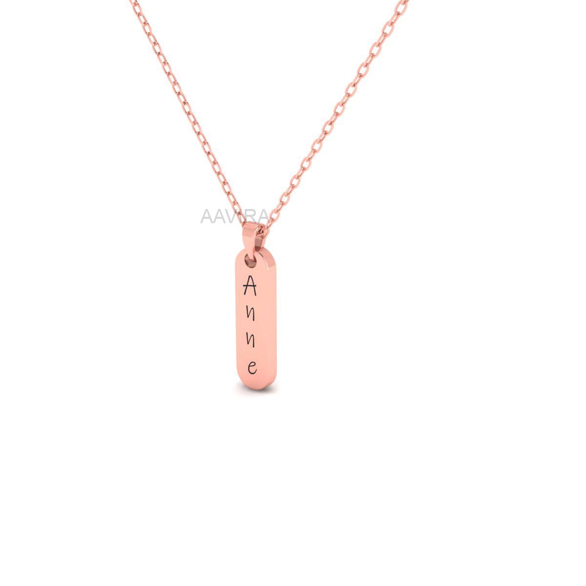 Custom Anne Name Necklace, Engraved Vertical Bar Pendant, Nameplate Bar Pendant, 14k Yellow Gold Customized Dainty Pendant, Gift For Her
