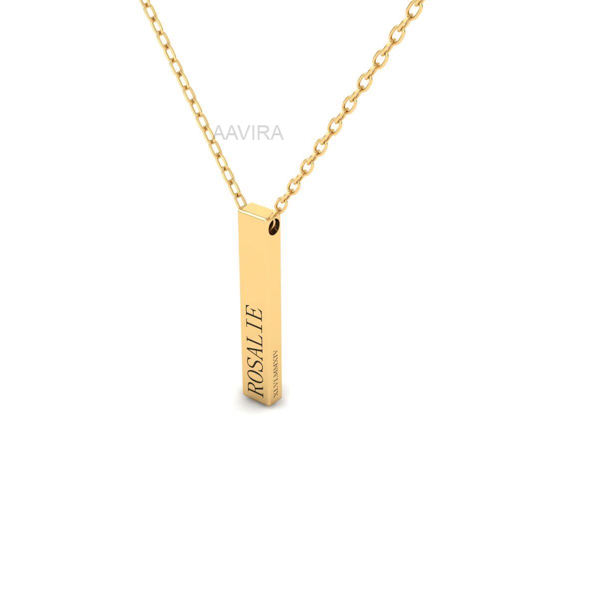 Name & Date Custom Pendant Necklace, Vertical Bar Necklace for Woman, Personalized Necklace, Engraved Necklace for Women, Minimalist Jewelry