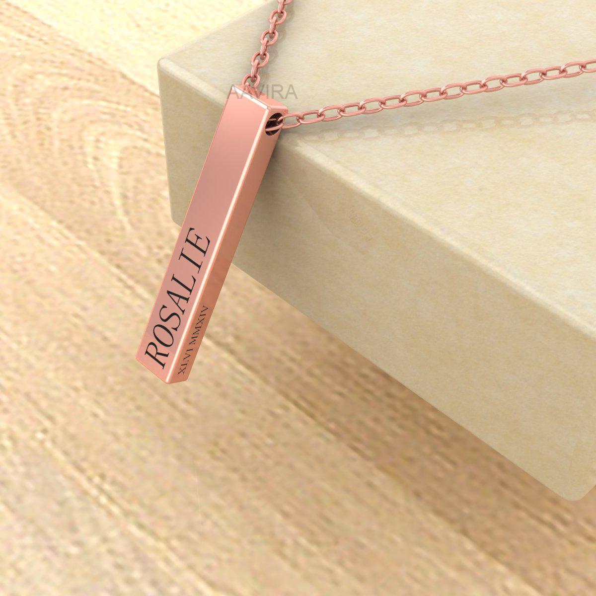 Name & Date Custom Pendant Necklace, Vertical Bar Necklace for Woman, Personalized Necklace, Engraved Necklace for Women, Minimalist Jewelry
