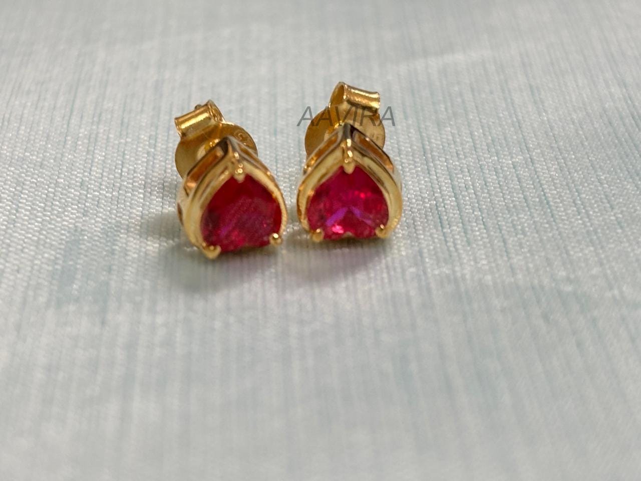 Ruby Heart Stud Earring, Red Ruby Stud Earrings, Dainty Stud Earring, Stud Earring, July Birthstone Jewelry, Anniversary Gift For Her