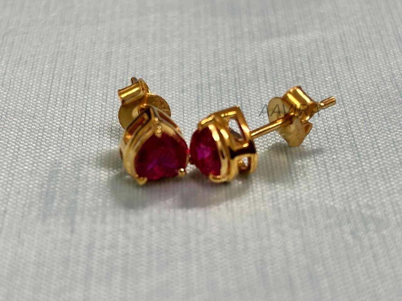 Ruby Heart Stud Earring, Red Ruby Stud Earrings, Dainty Stud Earring, Stud Earring, July Birthstone Jewelry, Anniversary Gift For Her