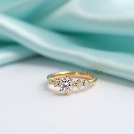 Round Cut Diamond Engagement Ring, Dainty Solitaire Wedding Promise Ring, Round Diamond Alternative Ring, Handmade Proposal Jewelry for Her