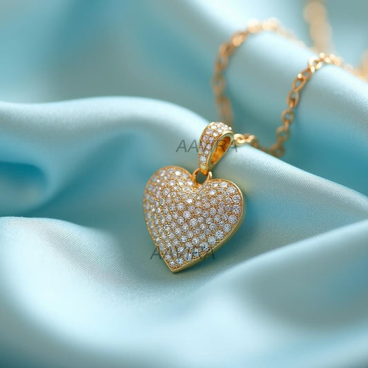 Pave Set Diamond Heart Necklace, Puffed Heart Pendant, Heart Pendant, Elegant Pave Set Heart Necklace, Love Jewelry for Her, Heart Love Gift