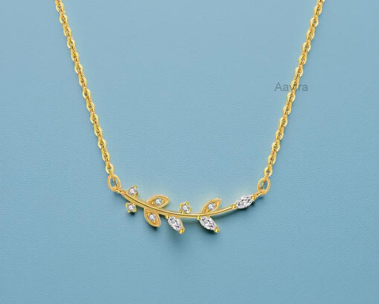 Olive Leaf Vine Pendant Necklace, Diamond Leaf Diamond Branch With Cable Chain, Diamond Pendant Necklace, Anniversary Gift, Gift for Her