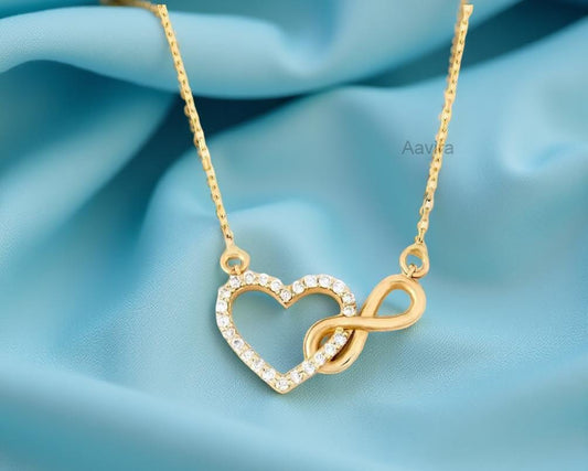Diamond Infinity Heart Pendant, Diamond Heart Pendant with Infinity Design, Personalized Gifts, 14K Yellow Gold Heart Pendant, Gift For Her