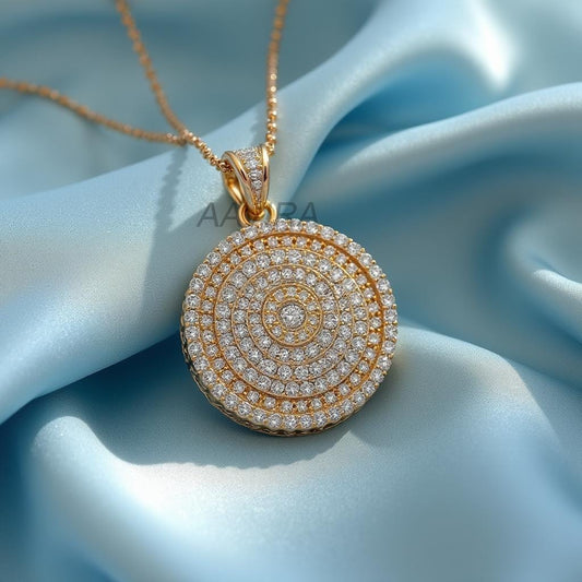 Diamond Halo Pendant, Round Diamond Halo Pendant Necklace, Diamond Circle Pendant With Chain, Wedding Party Jewelry, Bridal Gift For Her