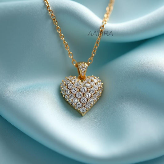Diamond Heart Necklace, Classic Heart Jewelry, Gift For Women Necklace, Diamond Puffed Heart Pendant, Heart Gift for Her, Heart Pendant