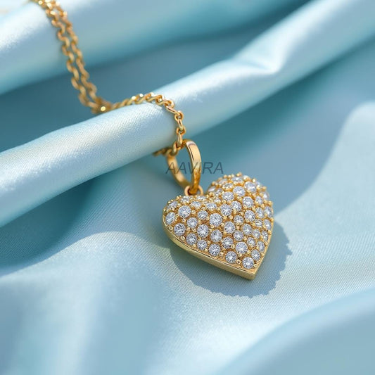 Puffed Diamond Heart Pendant, Diamond Pave Heart Pendant, Heart Charm, Ladies Heart Pendant, Diamond Heart, Gift for Her, Love Pendant, Gift