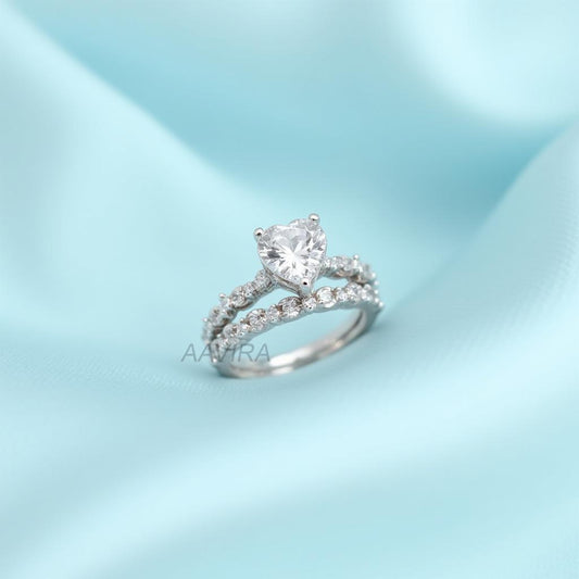 Simple Heart Cut Bridal Ring Set, Proposal Diamond Ring Set,  Wedding Ring Set, Engagement Bridal Set Heart Ring, Diamond Bridal Ring Set