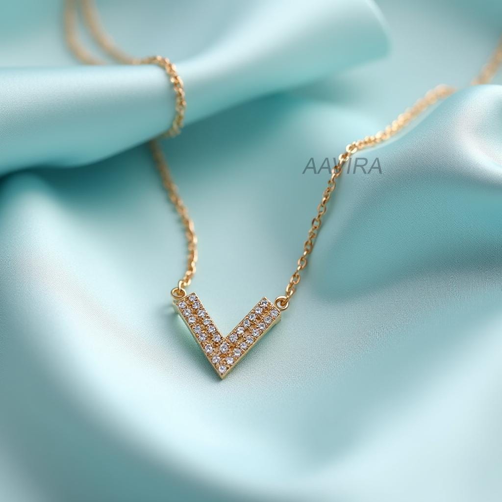 Diamond V Charm Necklace, Diamond Chevron Pendant Necklace, Diamond Statement Necklace, Diamond Necklace, Anniversary Gift, Gift For Her
