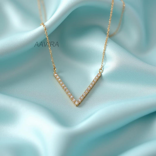 Delicate Diamond V Charm Chain Pendant Necklace, Single Strand Charm Necklace, Pave Diamond Necklace, Dainty Chevron Diamond Necklace, Gifts