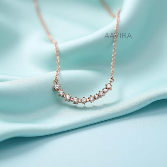 Dainty Curved Diamond Necklace For Women, 14k Yellow Gold Plated Necklace, Diamond Bar Necklace, Everyday Layering Jewelry, Gift for Her