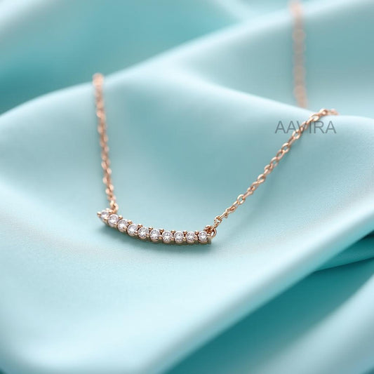 Moissanite Necklace For Women, Dainty Curved Bar Necklace, Minimalist Everyday Fine Jewelry, Layering Necklace, Anniversary Gift for Her