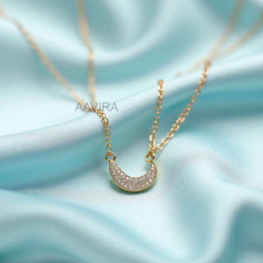 Crescent Moon Necklace, Pave Diamond Crescent Necklace, Minimalist Celestial Jewelry, Diamond Necklace, Delicate Moon Necklace, Gift for Her