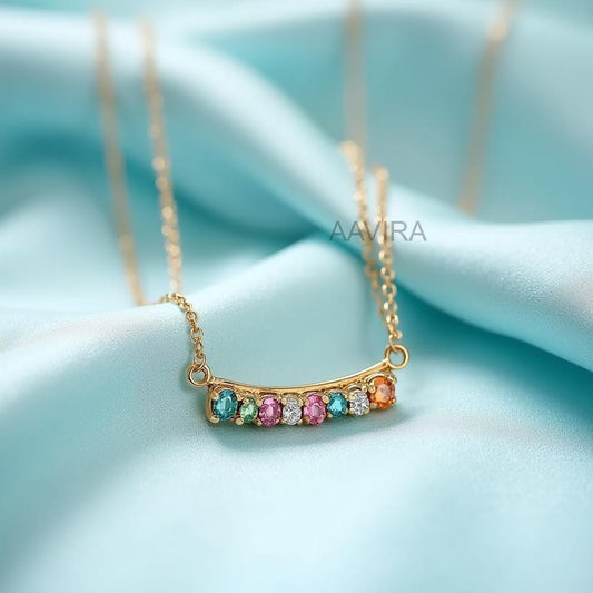 Rainbow Gemstone Bar Necklace, Colorful Stone Necklace, Custom Multi-Stone Pendant, Everyday Layering Jewelry, Birthstone Necklace, Gift