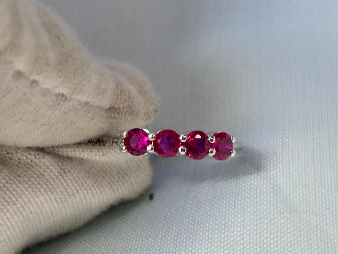 Round Shape Ruby Engagement Ring, July Birthstone Ring, 925 Sterling Silver, Four Stone Ruby Ring, Gifts For Girlfriend, Anniversary Gift