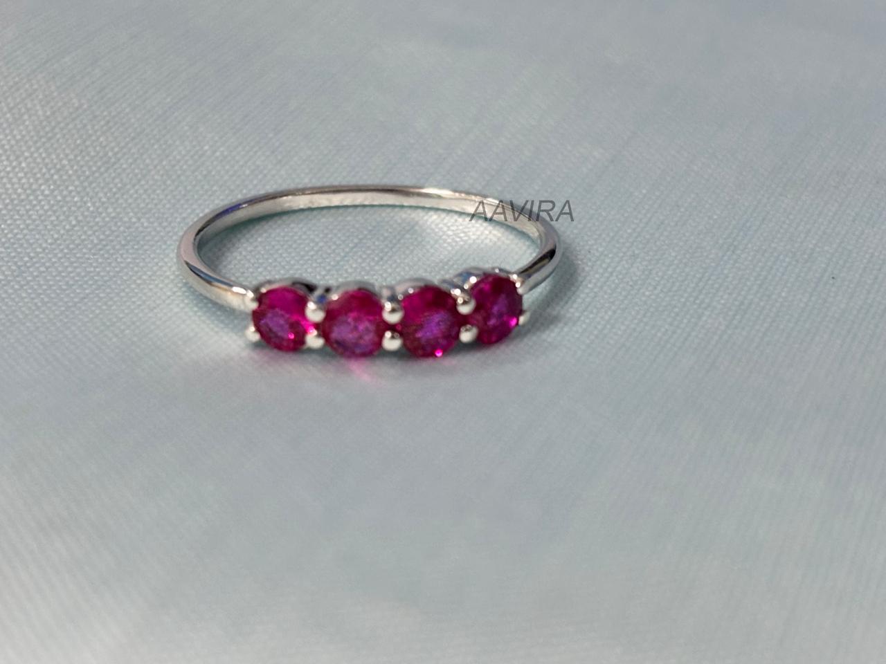 Round Shape Ruby Engagement Ring, July Birthstone Ring, 925 Sterling Silver, Four Stone Ruby Ring, Gifts For Girlfriend, Anniversary Gift
