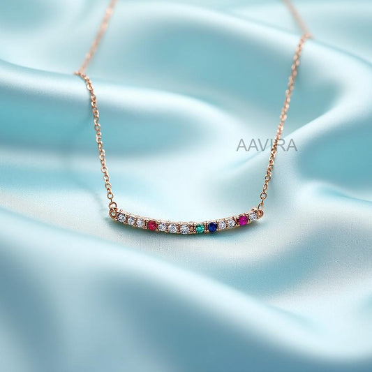 Rainbow Curved Bar Necklace, Rainbow Gemstone Necklace, Multi Stone Pendant, Layering Necklace, Gemstone Pendant, Gift for Women, Gifts