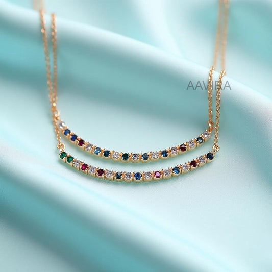 Rainbow Bar Necklace, Birthstone Curved Necklace, Personalized Gemstone Necklace, One Pendant, Everyday Layering Jewelry, Custom Necklace