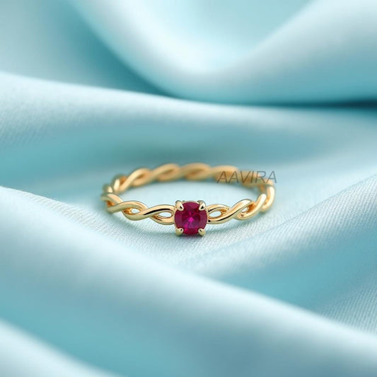 Minimalist Ruby Engagement Ring, Ruby Solitaire Ring, Tiny Ruby Band, Twisted Thin Delicate Ring, Birthstone Gift, Birthstone Gift for Women