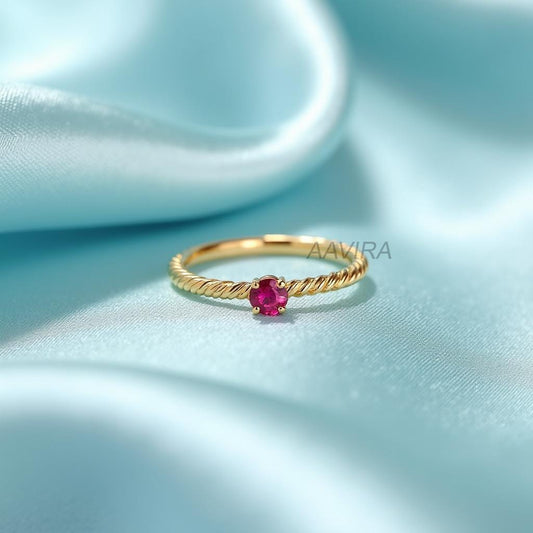 Ruby Rope Design Ring, Infinity Twisted Band Birthstone Ring, Solitaire Gemstone Ring, Round Cut Ruby Ring, Anniversary Gift for Women