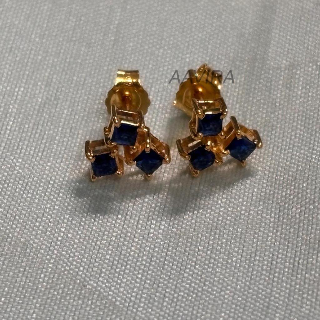 Blue Sapphire Princess Cut Stud Earrings, Blue Sapphire Earrings, September Birthstone, Sapphire Stud Earring, Push Back Earring for her