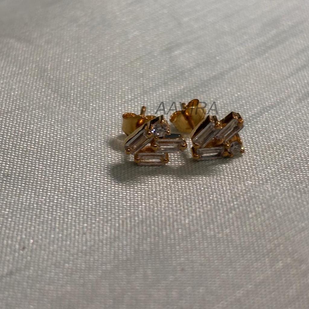 Baguette Diamond Stud Earrings for Women, Dainty Studs Earrings, Small Baby Baguette Studs, Baguette Diamond Stud , Daily Wear Earrings Her